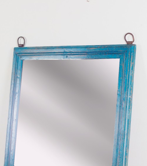 Grand miroir en bois bleu canard