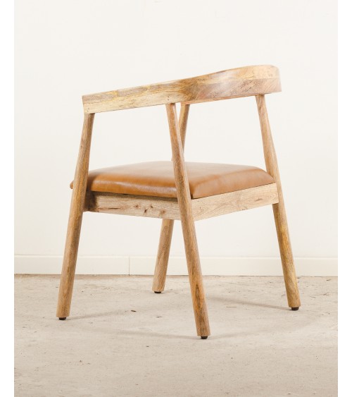 fauteuil de table en bois massif et cuir