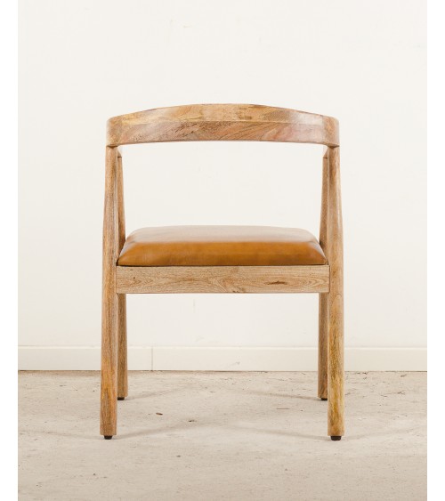 fauteuil chaise en bois massif et cuir