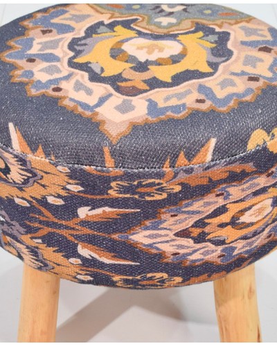 Pouf coloré en tissu coton et pieds en bois massif